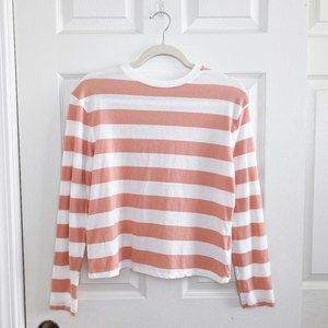 🌸 A New Day White & Pink Striped Long Sleeve Crewneck Tee